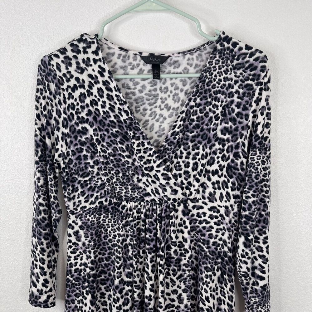 Soma Womens Dress Size S Animal Cheetah Print Long Sleeve Soft V Neck - Picture 3 of 5